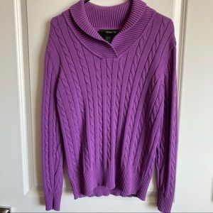 Purple Cowl Neck Corded Sweater